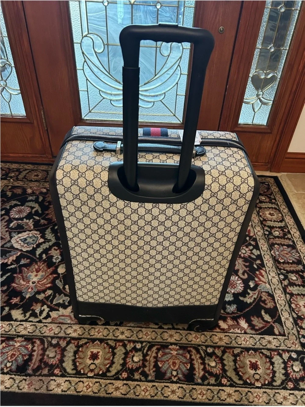 Gucci Savoy, GG supreme suitcase, iconic blue/red web stripe made in Italy